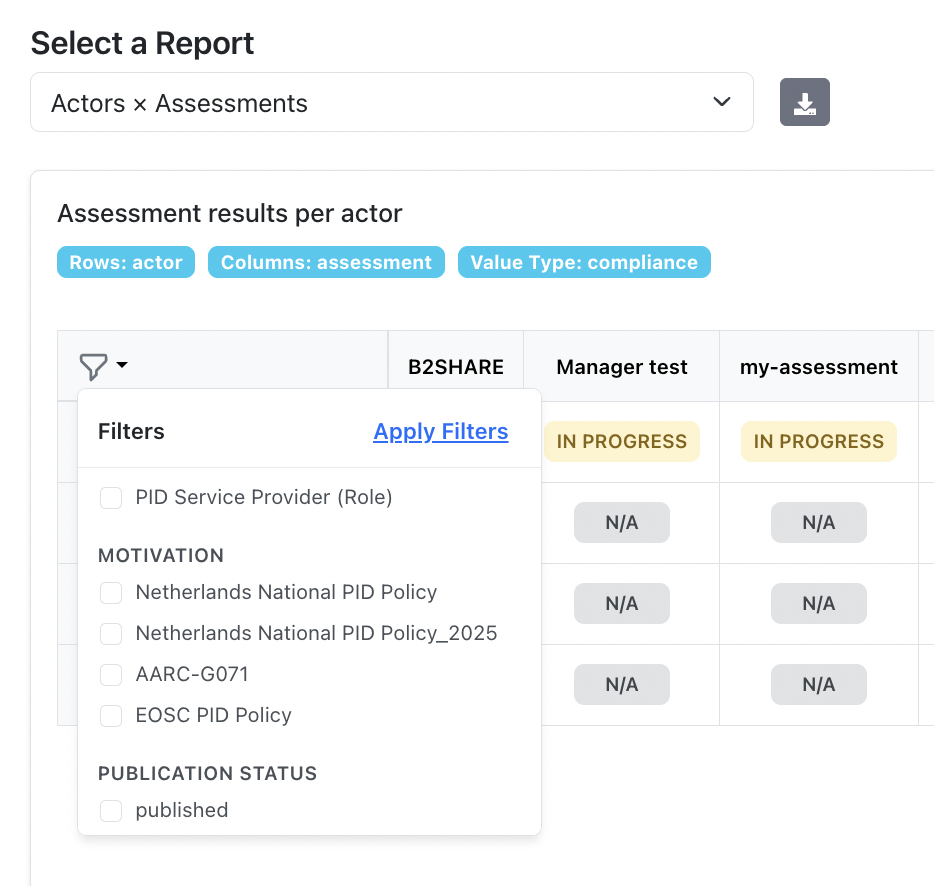Reports Filters